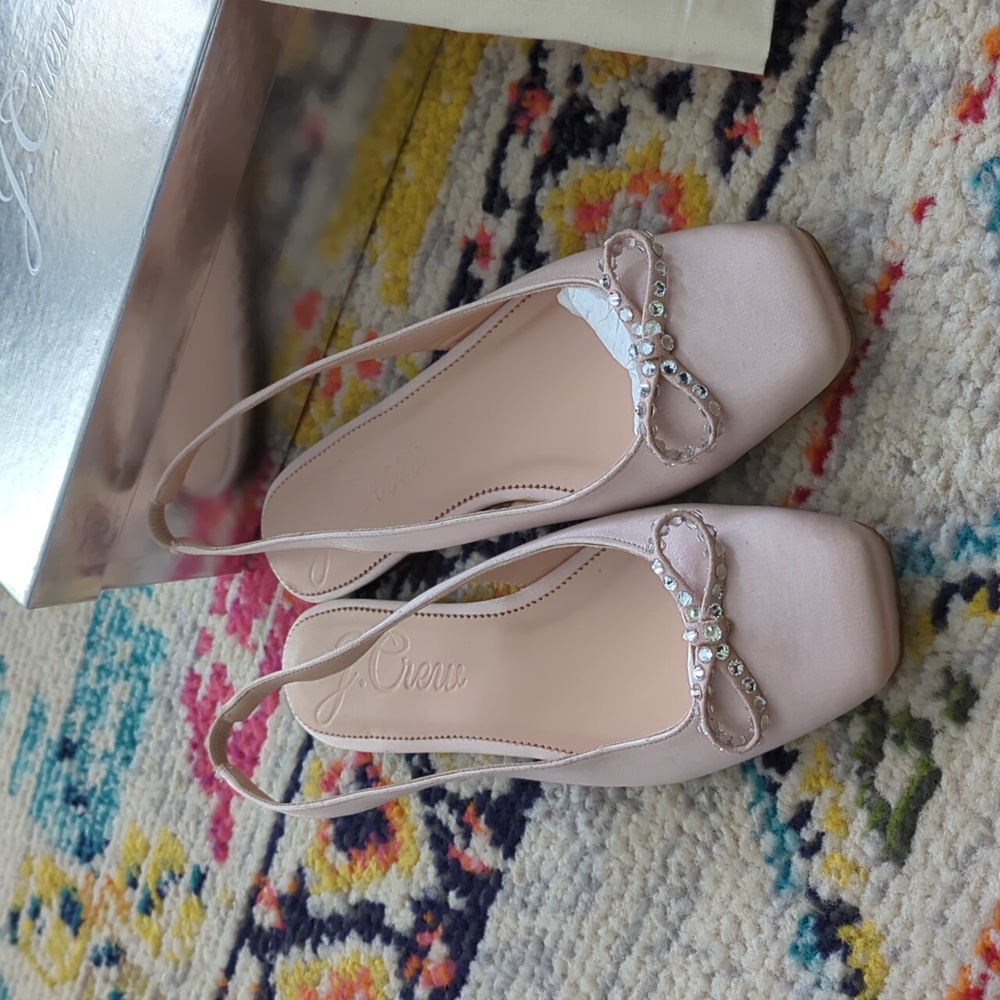 Blush Satin Crystal Bow Slingback Flats (NEW IN BOX) (SHOES, J. Crew, 8.5)
